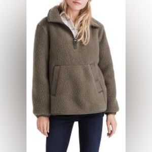 Madewell Polartec Fleece Popover Jacket in Highland Green. Oversized Jacket.